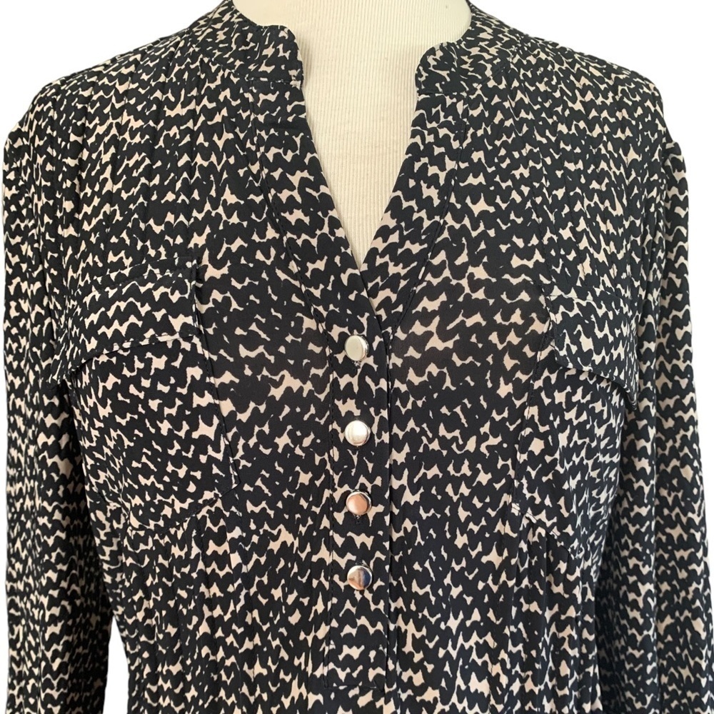 COCOMO Large Black Beige 3/4 sleeve women’s Pintuck Blouse top shirt tun… - Picture 5 of 13
